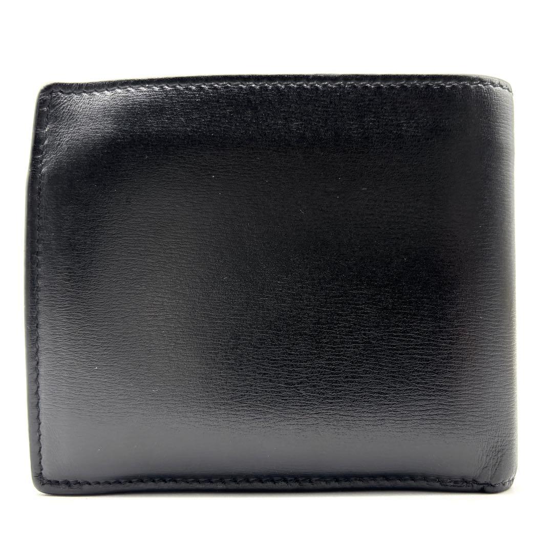 美品 イヴサンローラン カサンドラ 二つ折り財布 ロゴ YSL レザー 箱付 黒