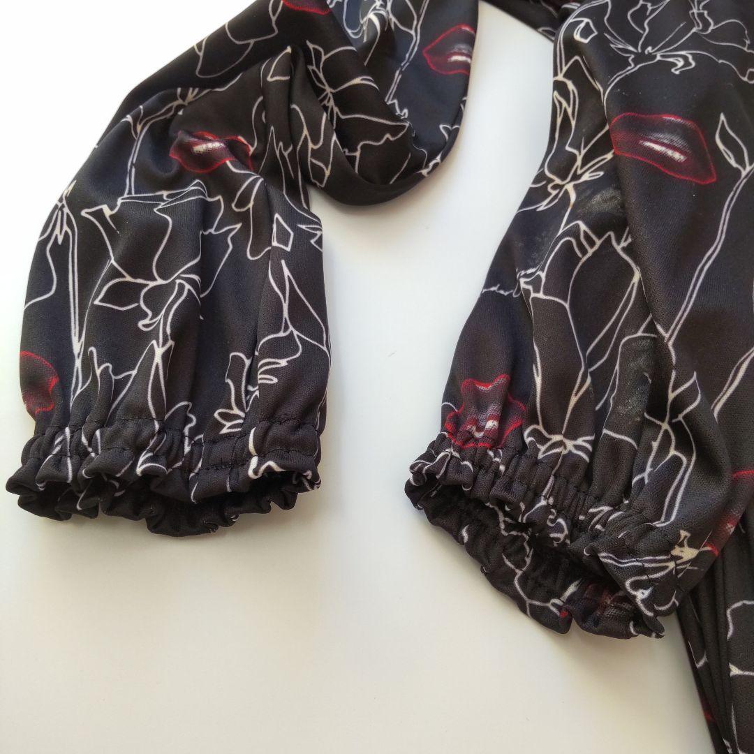 美品 ヴァレンティノ 長袖 花柄 キスマーク柄 レース ロングワンピース 黒