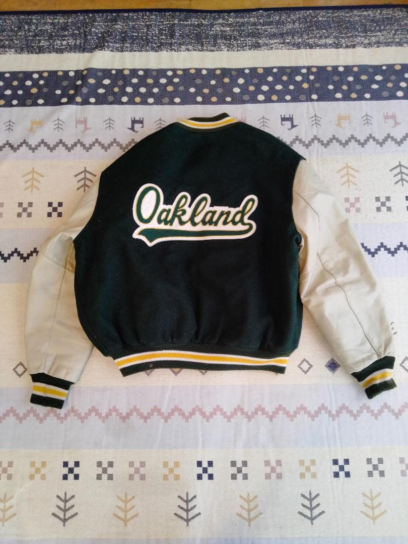ビンテージデロングオークランドアスレチックス両面ワッペン付き袖革スタジャン46