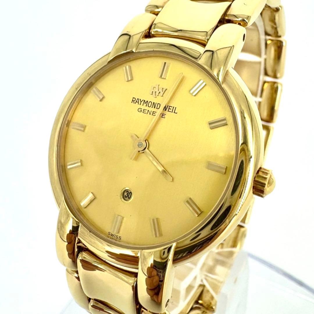 【新品電池】RAYMOND WEIL 18Kメッキ加工 ゴールド　デイト 腕時計