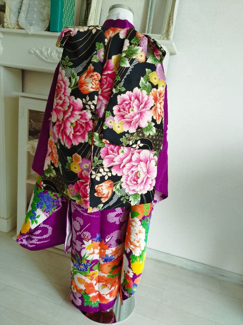 アンティーク正絹古典調紫の着物単品