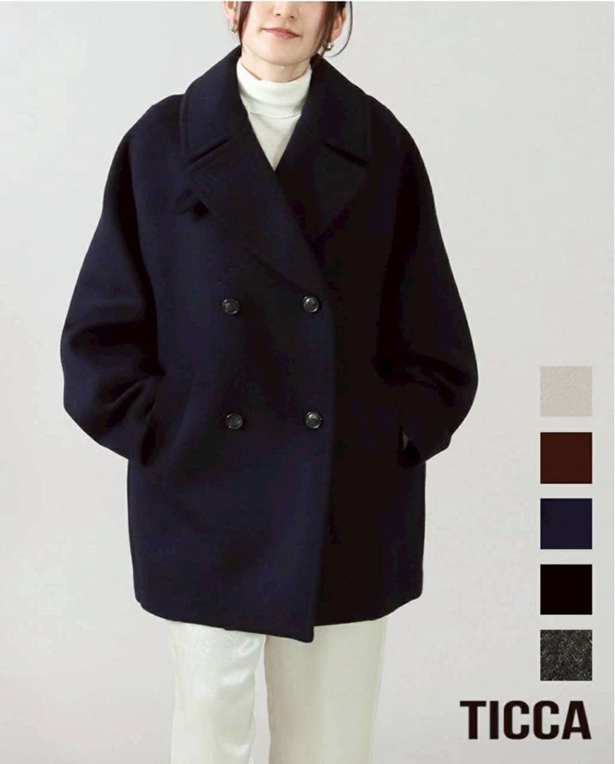 美品✨️ティッカ　23年モデル　ピーコート　オーバーサイズ　ダブルブレスト　黒