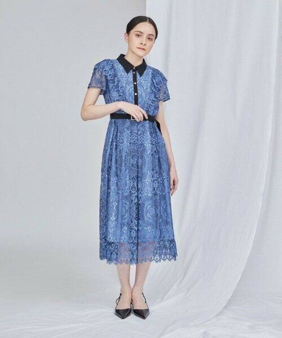 Diagram フリルレースワンピース　ブルー　美品