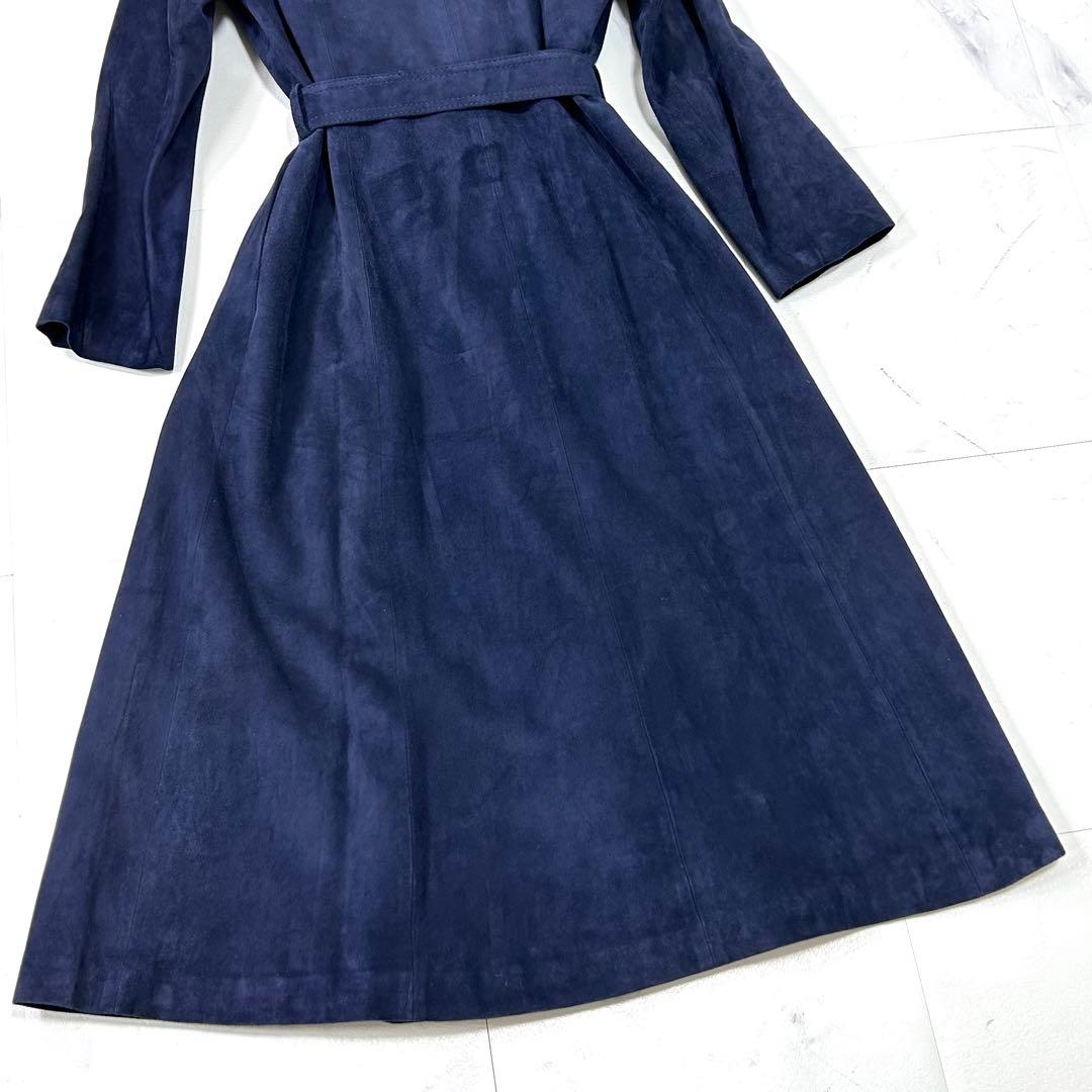 高級 染め フォックスファー ネイビー スエード ロングコート レディース