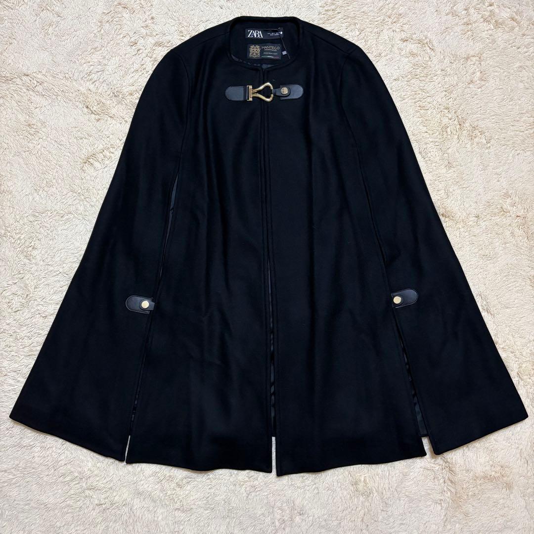 【新品】ZARA ザラ マンテコ ウール ブラック ポンチョ 金具 Lサイズ