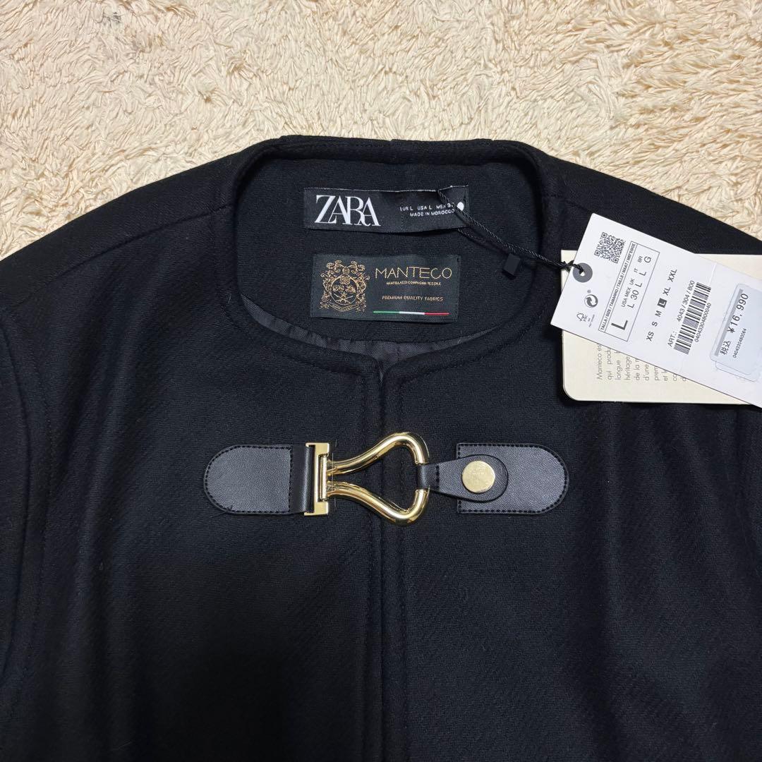 【新品】ZARA ザラ マンテコ ウール ブラック ポンチョ 金具 Lサイズ