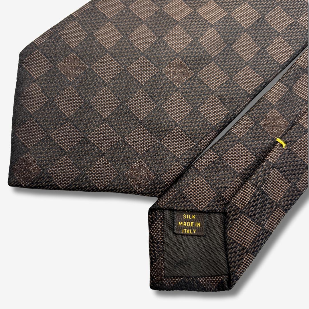 LOUIS VUITTON シルクネクタイ ダミエ柄 モノグラム ブラウン