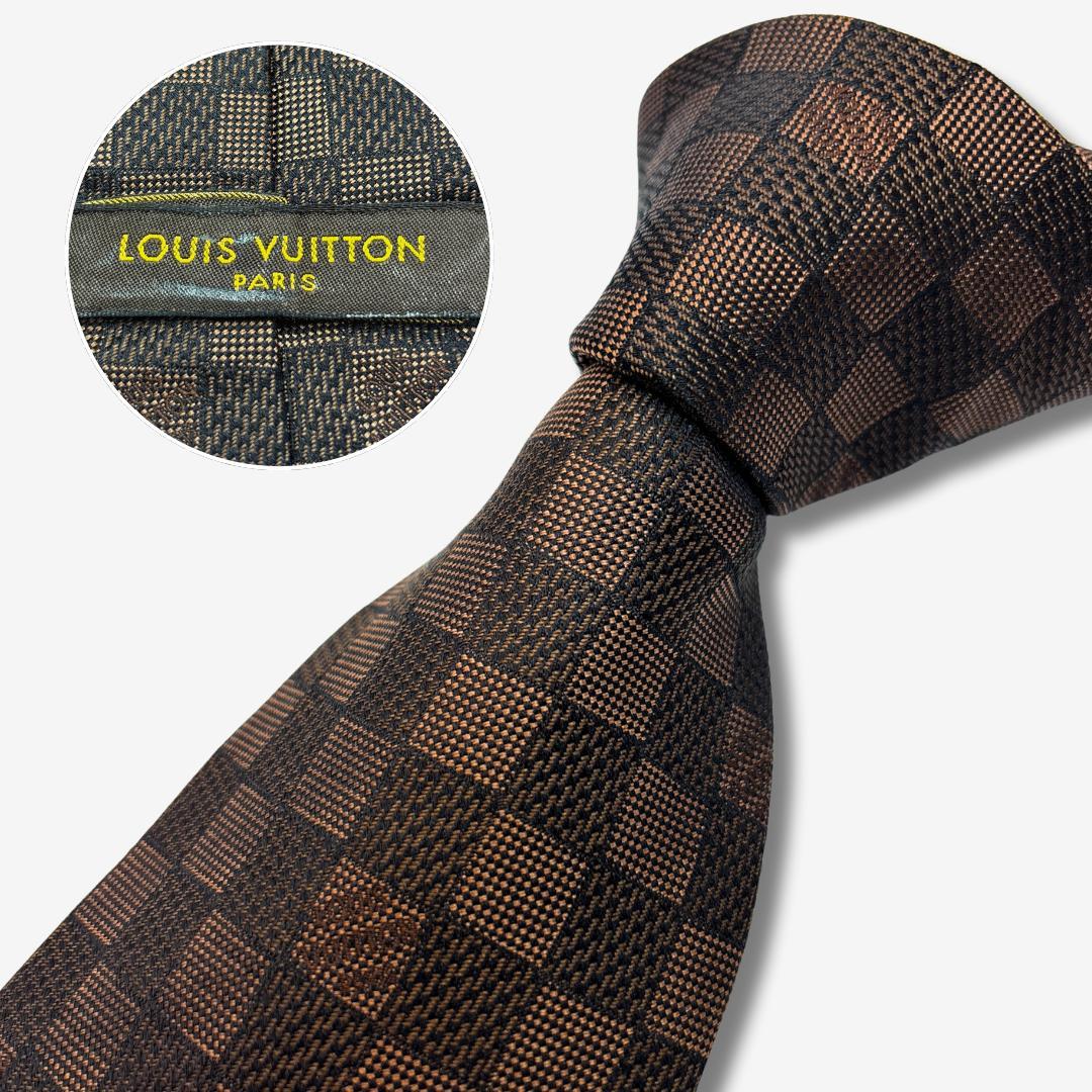 LOUIS VUITTON シルクネクタイ ダミエ柄 モノグラム ブラウン