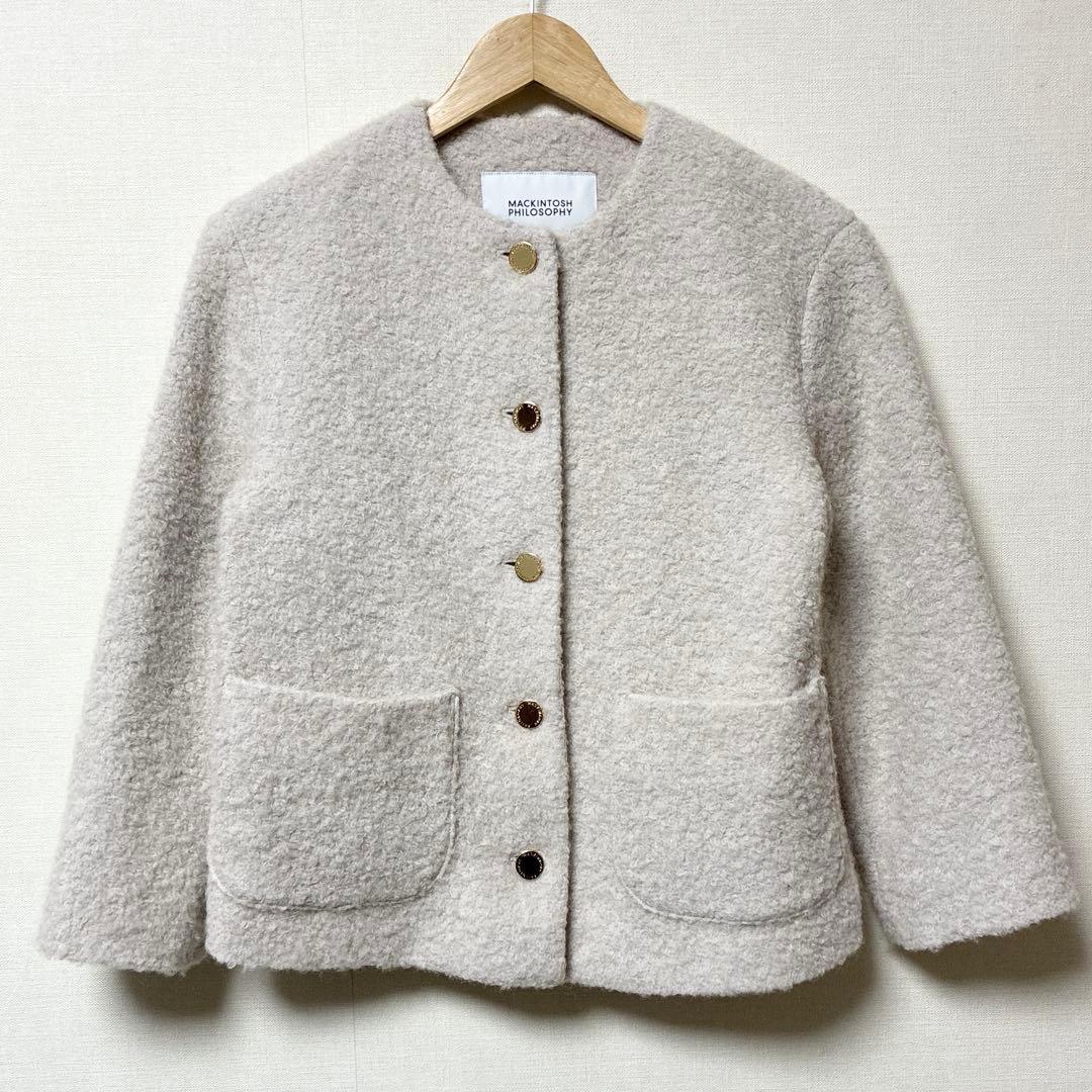 美品 マッキントッシュフィロソフィー ヘスル ノーカラージャケット オフホワイト