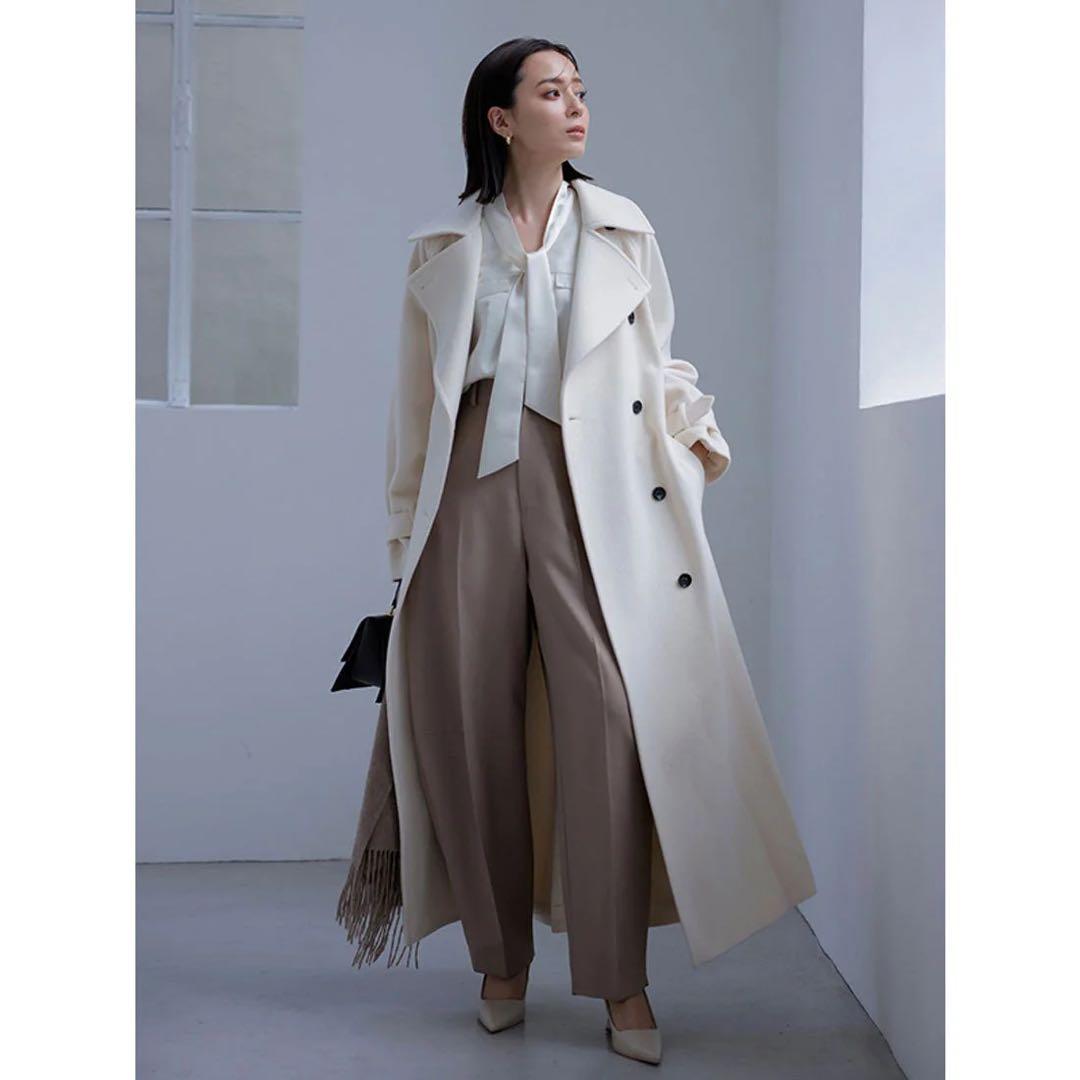 anuans ウール トレンチ コート ホワイト ウールトレンチコート