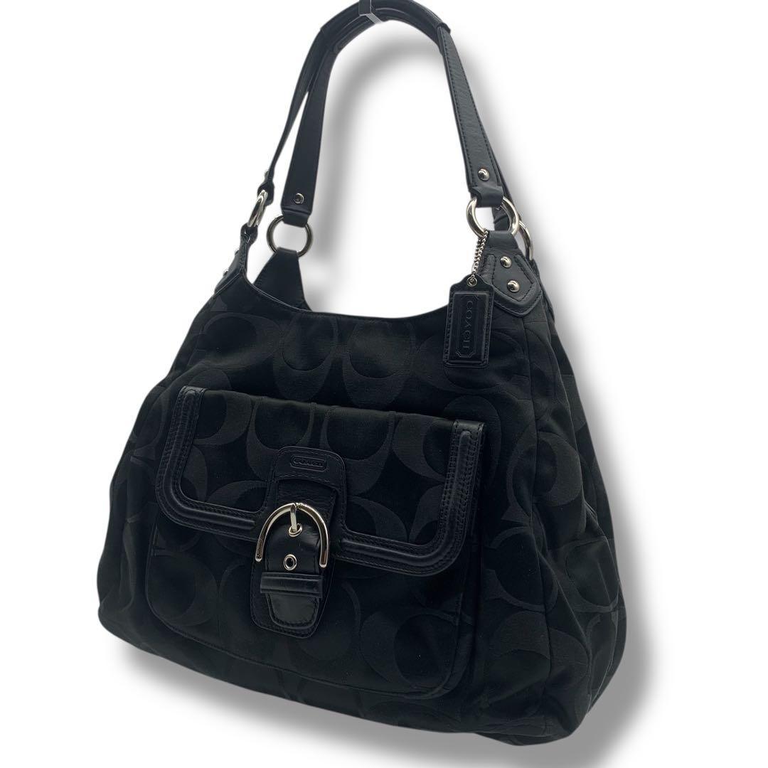 コーチ　ショルダーバッグ　ナイロン　ワンショルダー　バッグ　総柄　黒