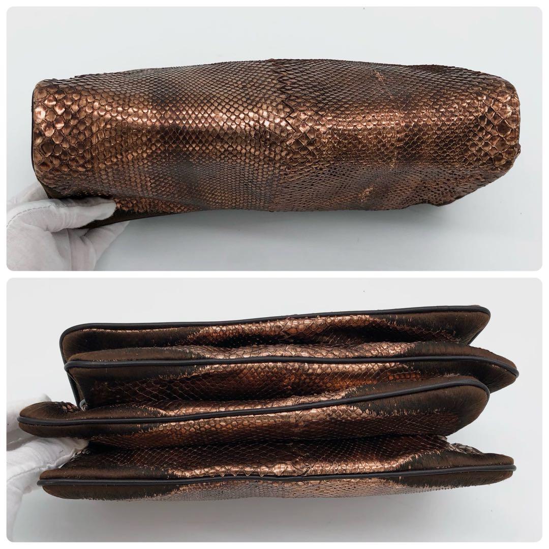 【極美品・ミラー付き✨】ボッテガヴェネタ クラッチバッグ パイソン レザー