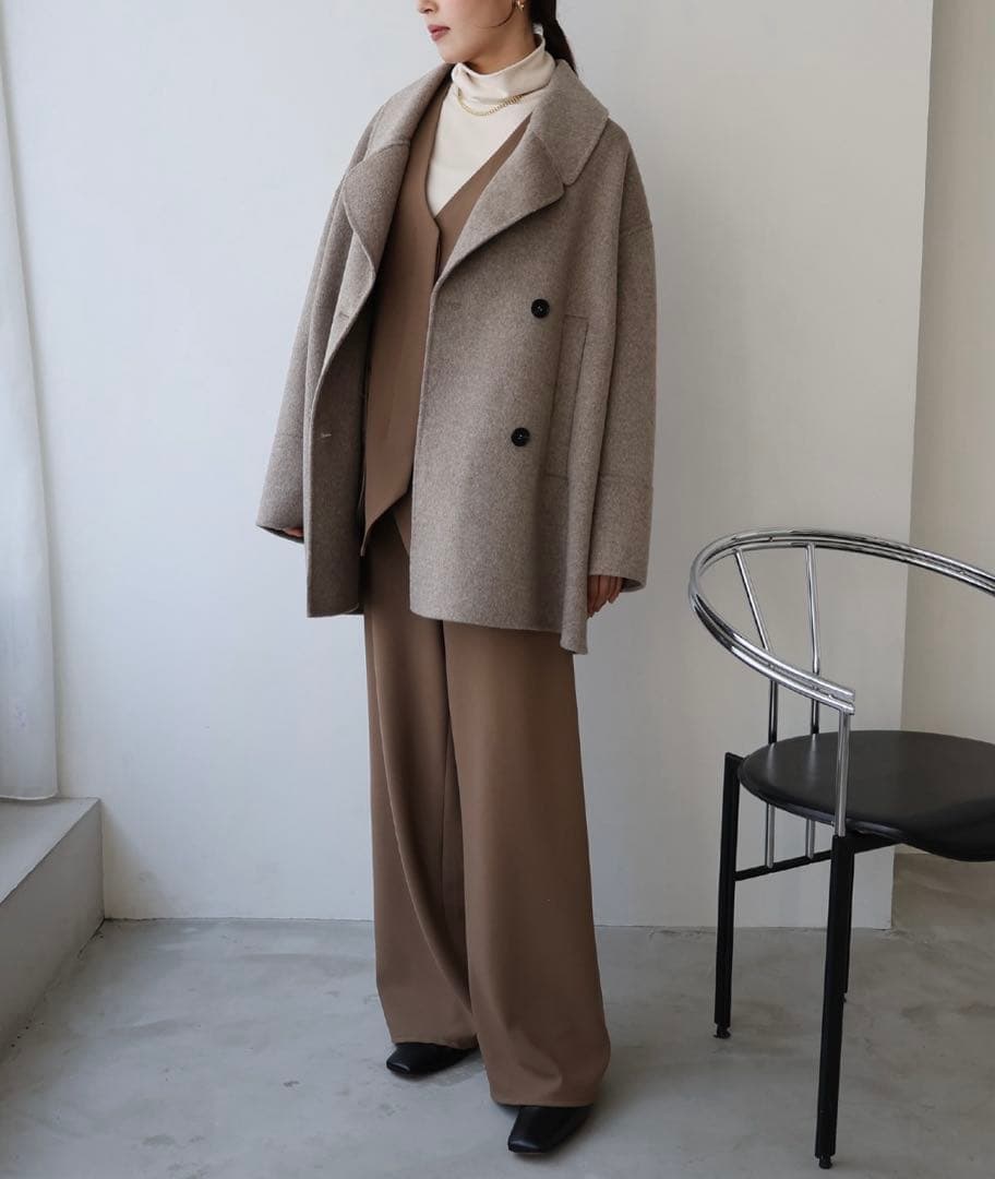 e.n. ダブルブレストチェスターコート ベージュ andme