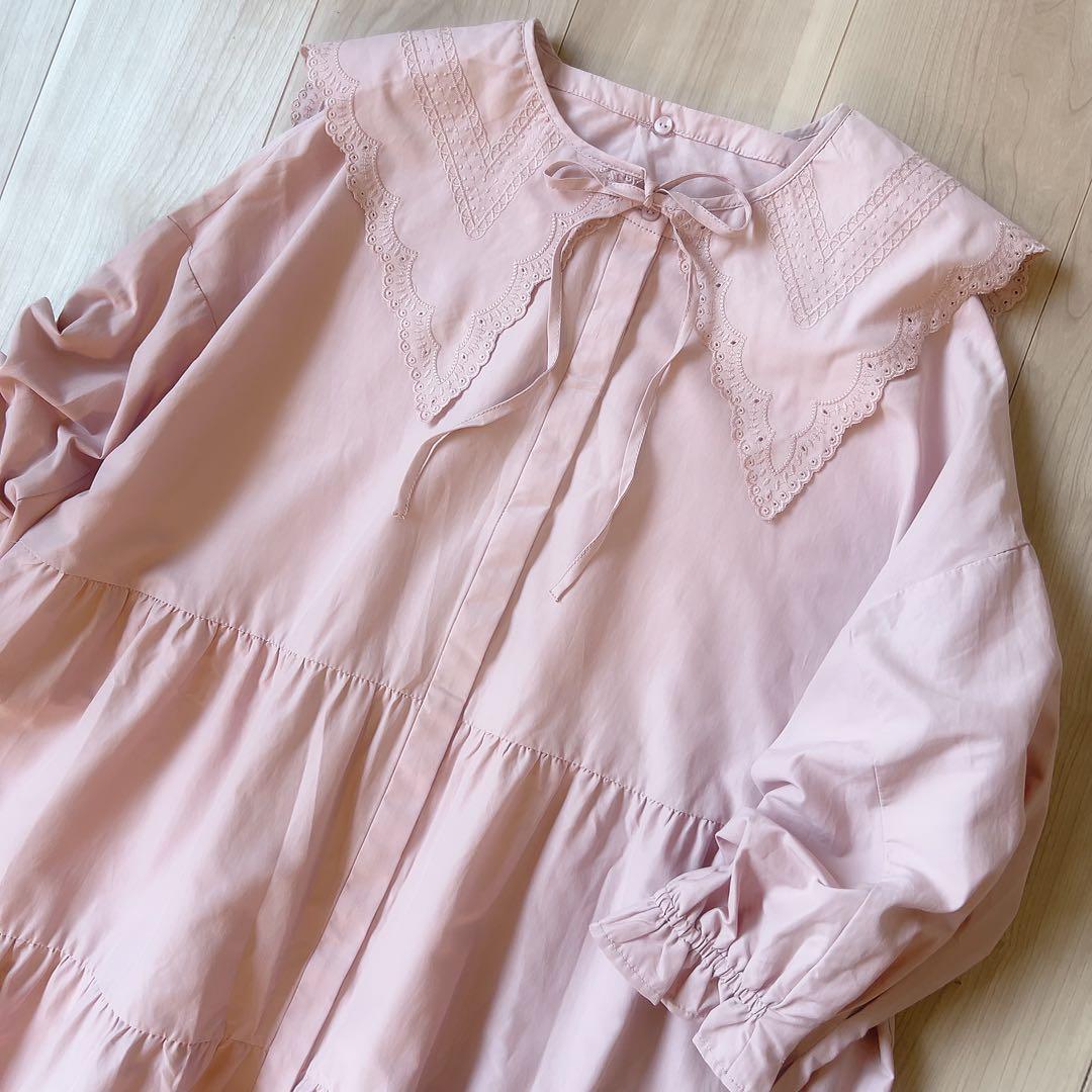 美品＊ローズティアラ 42 ビックカラーチュニック 襟取り外し可 ティアード