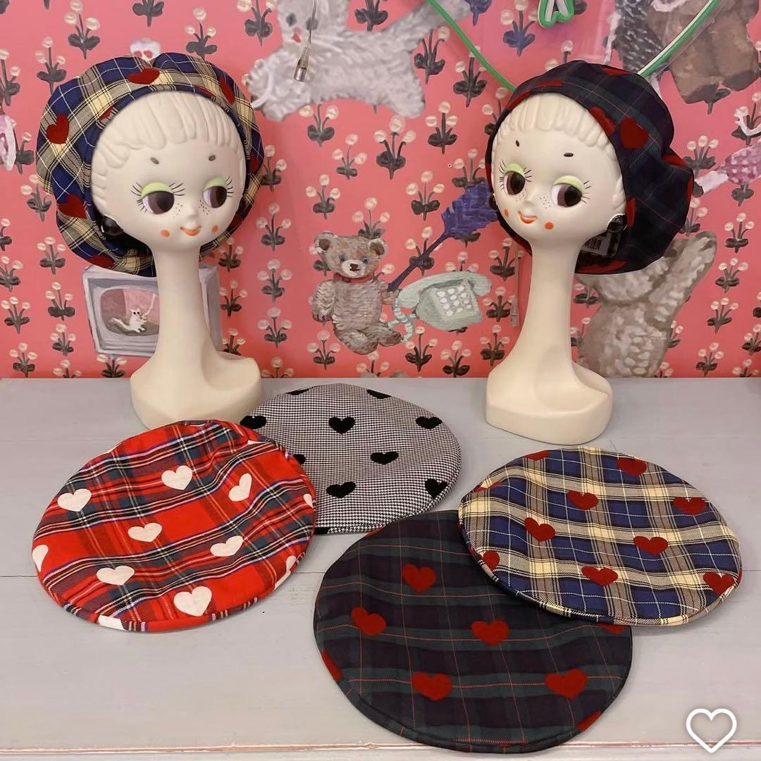 HEIHEI ハートチェックベレー帽 緑