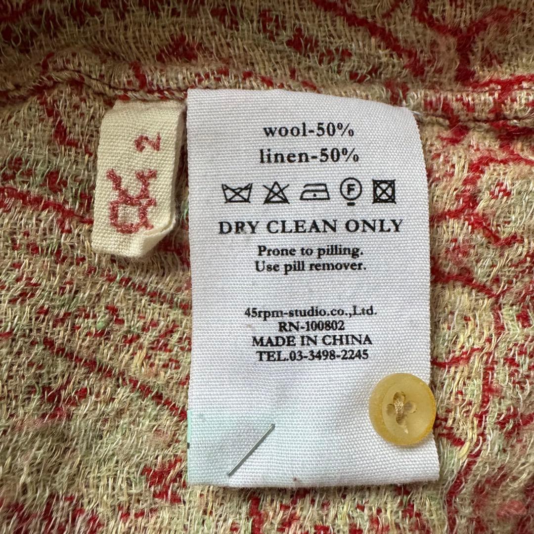 45R 45rpm 縮絨 ペイズリー柄 ジャガード 切替 フリンジ チュニック