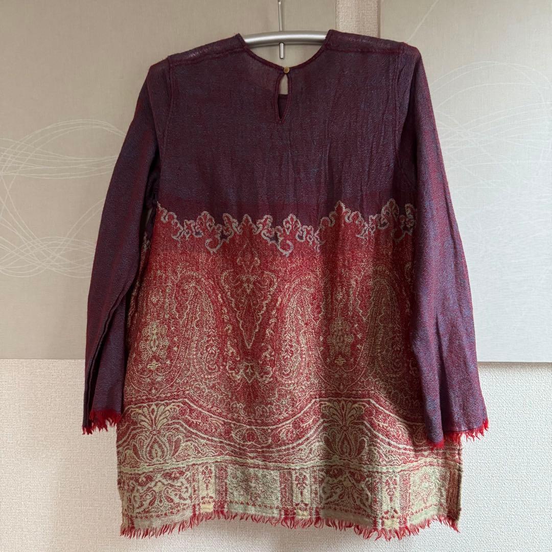 45R 45rpm 縮絨 ペイズリー柄 ジャガード 切替 フリンジ チュニック