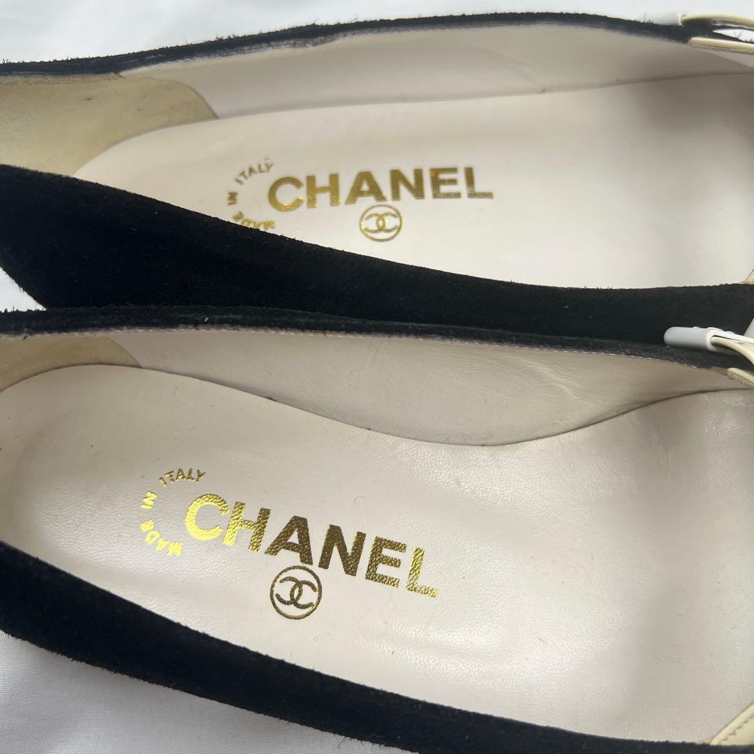 靴 CHANEL mary jane flat shoes black white