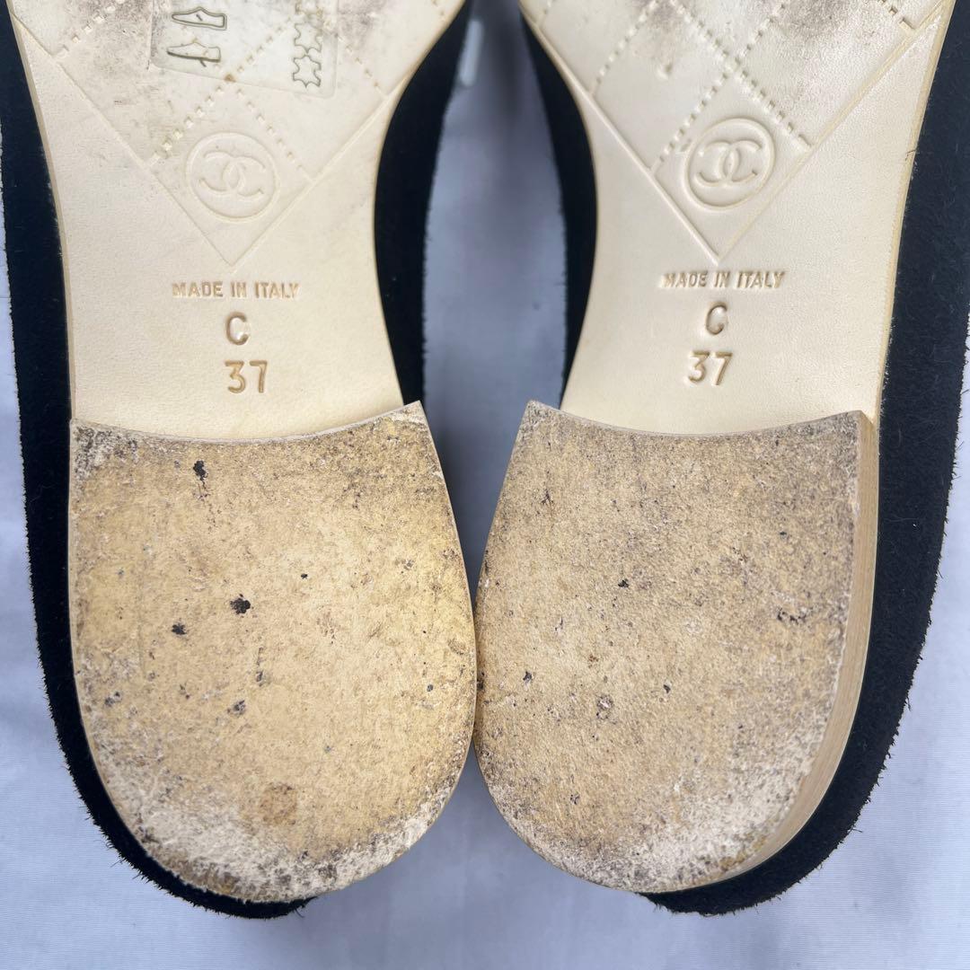 靴 CHANEL mary jane flat shoes black white
