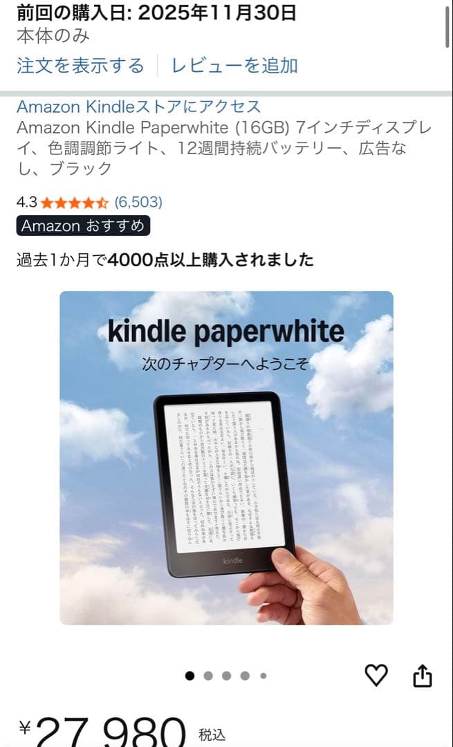 ほぼ未使用 Kindle Paperwhite 第12世代 純正カバー付き