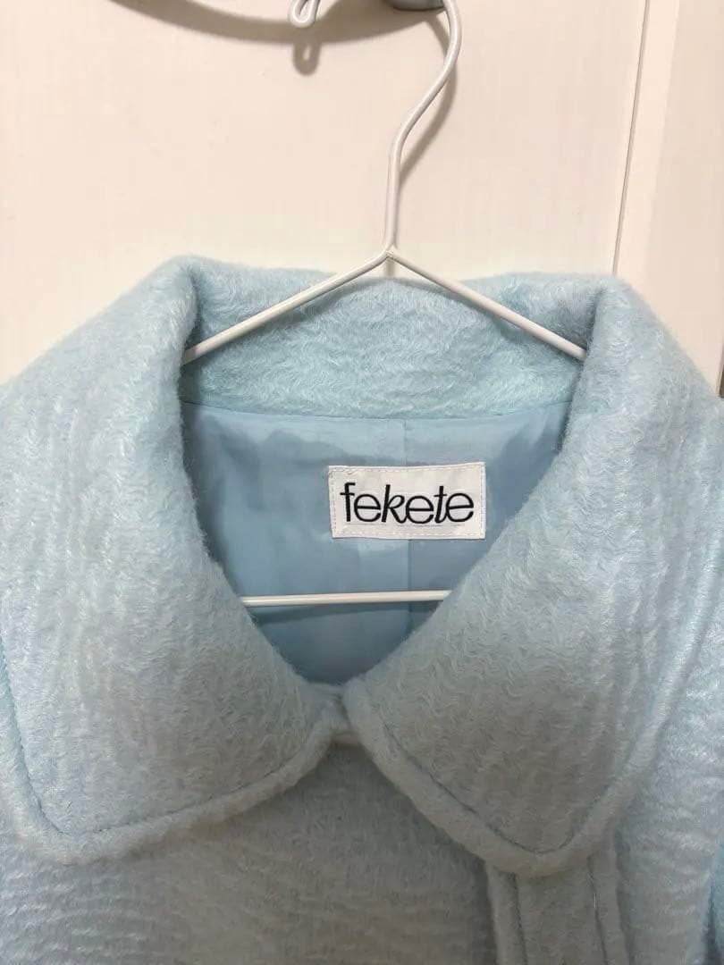 fekete Pコート ロングコート ミディ丈コート / ライトブルー