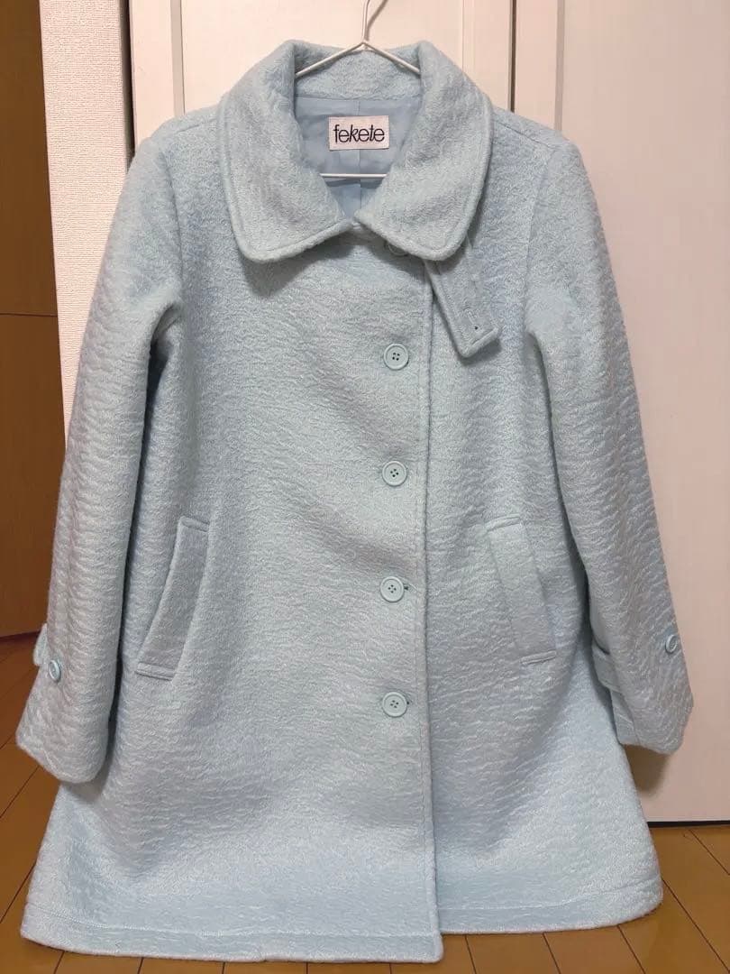 fekete Pコート ロングコート ミディ丈コート / ライトブルー