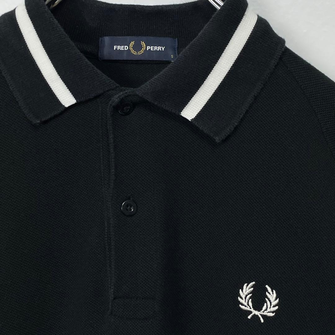 フレッドペリー　F1815 長袖ポロシャツ　ブラック ホワイト