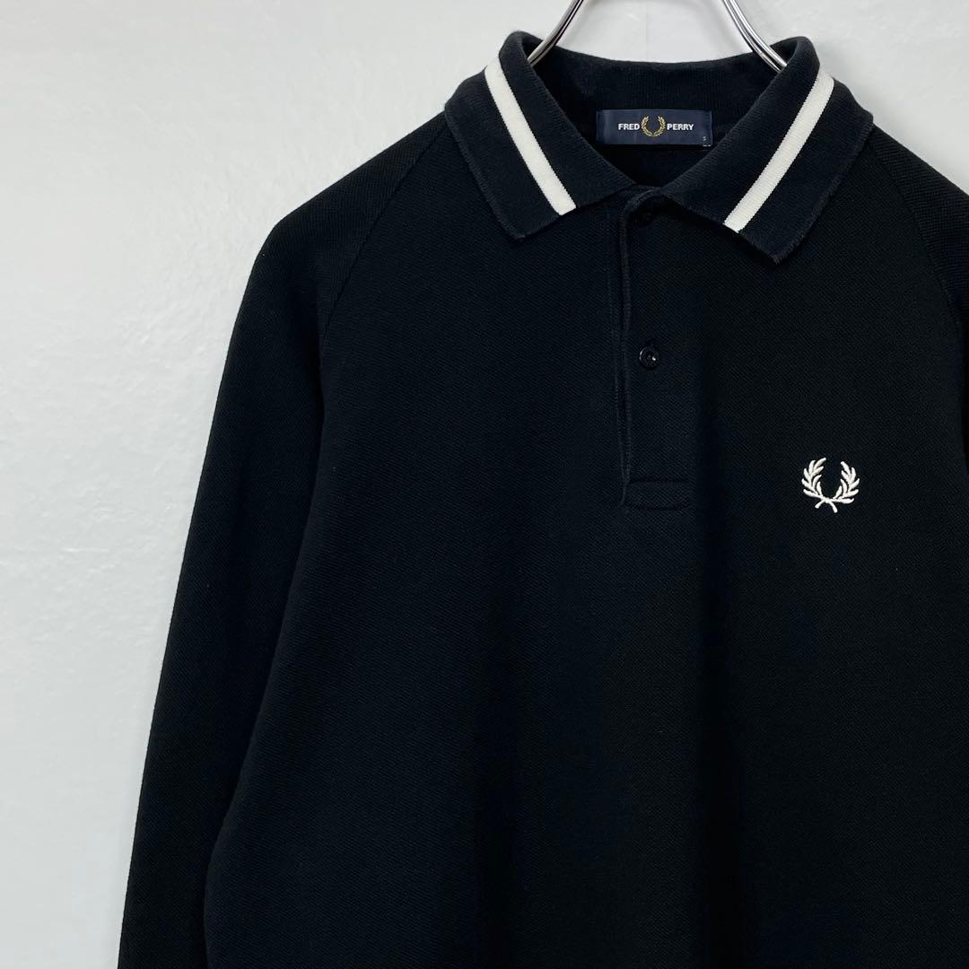 フレッドペリー　F1815 長袖ポロシャツ　ブラック ホワイト