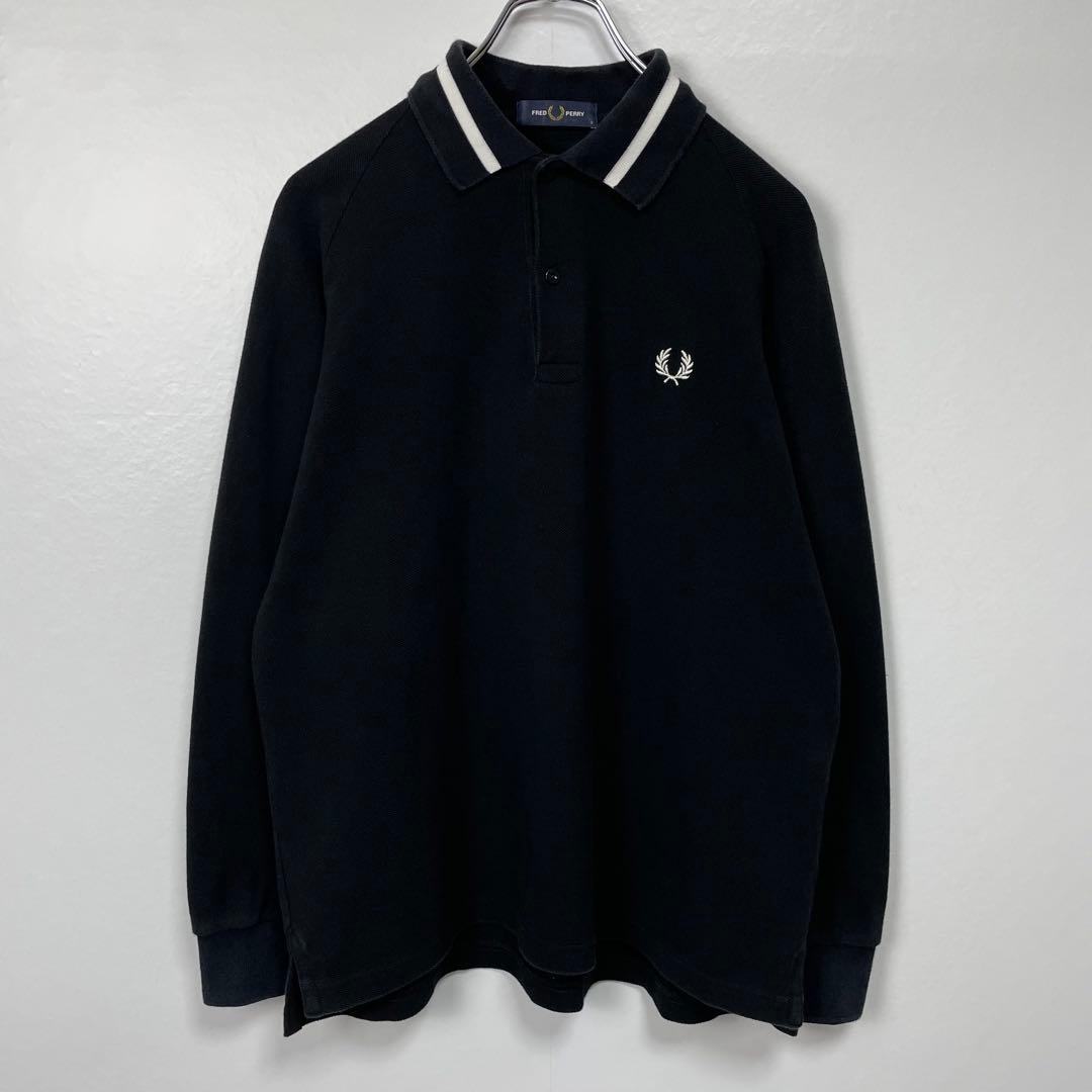 フレッドペリー　F1815 長袖ポロシャツ　ブラック ホワイト