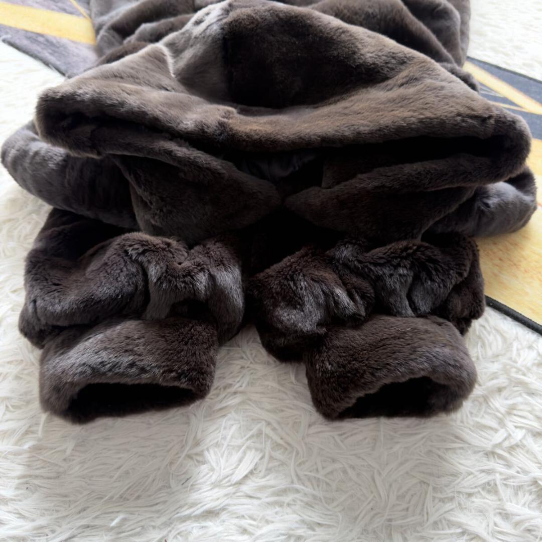 着丈104/激レアデザイン◎ ティアード/フード ロングファーコート 毛皮 XL