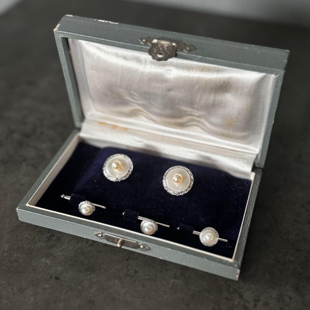 【美品 アンティーク】メンズカフリングスなど パール 真珠