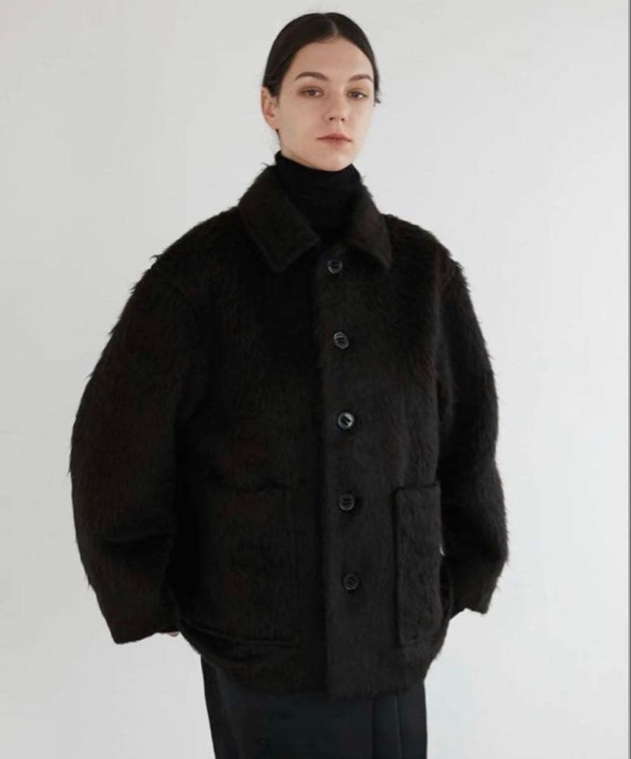 ジャケット・アウター la peau de gem shaggy middle coat black