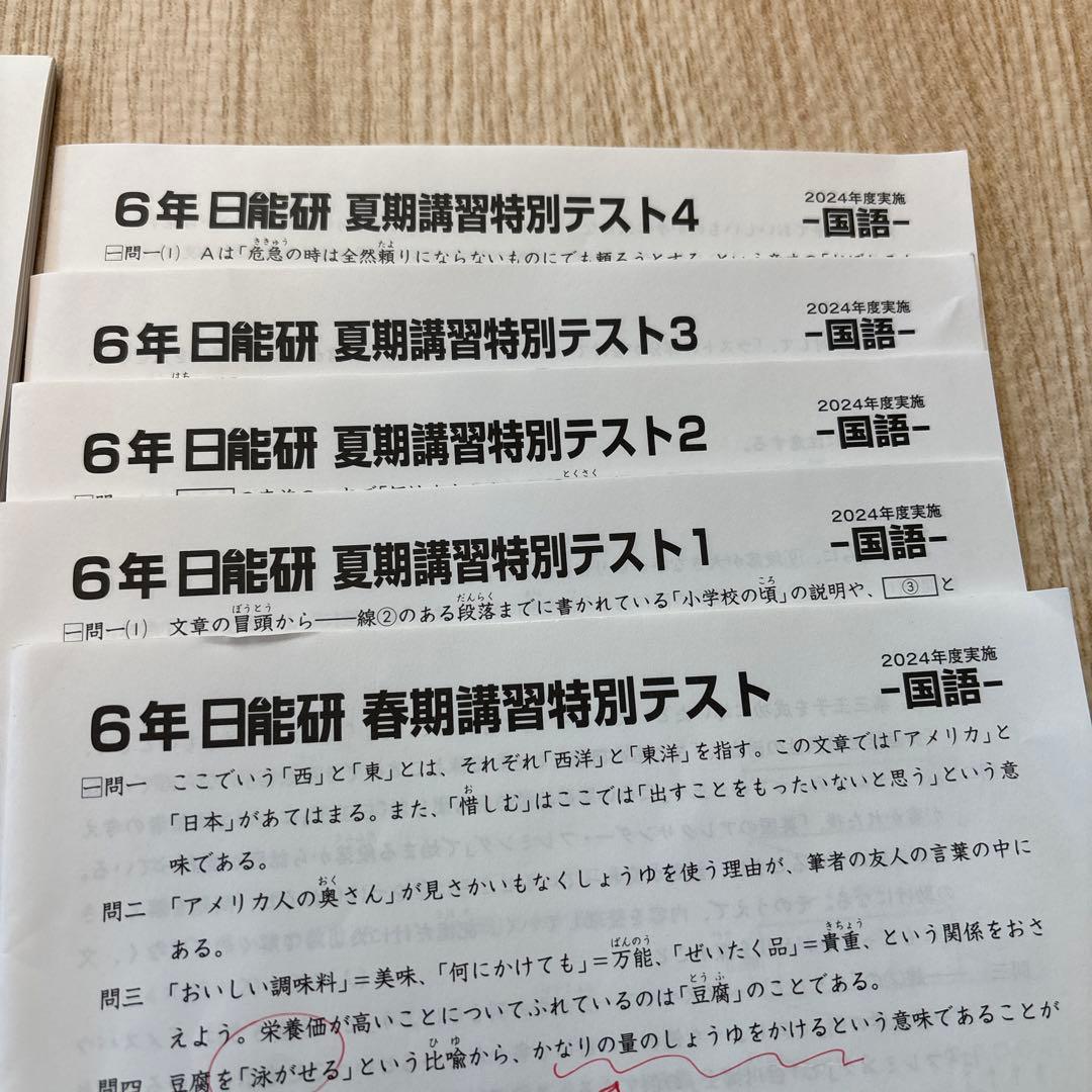 日能研　2024年　6年生　春期、夏期講習特別テスト