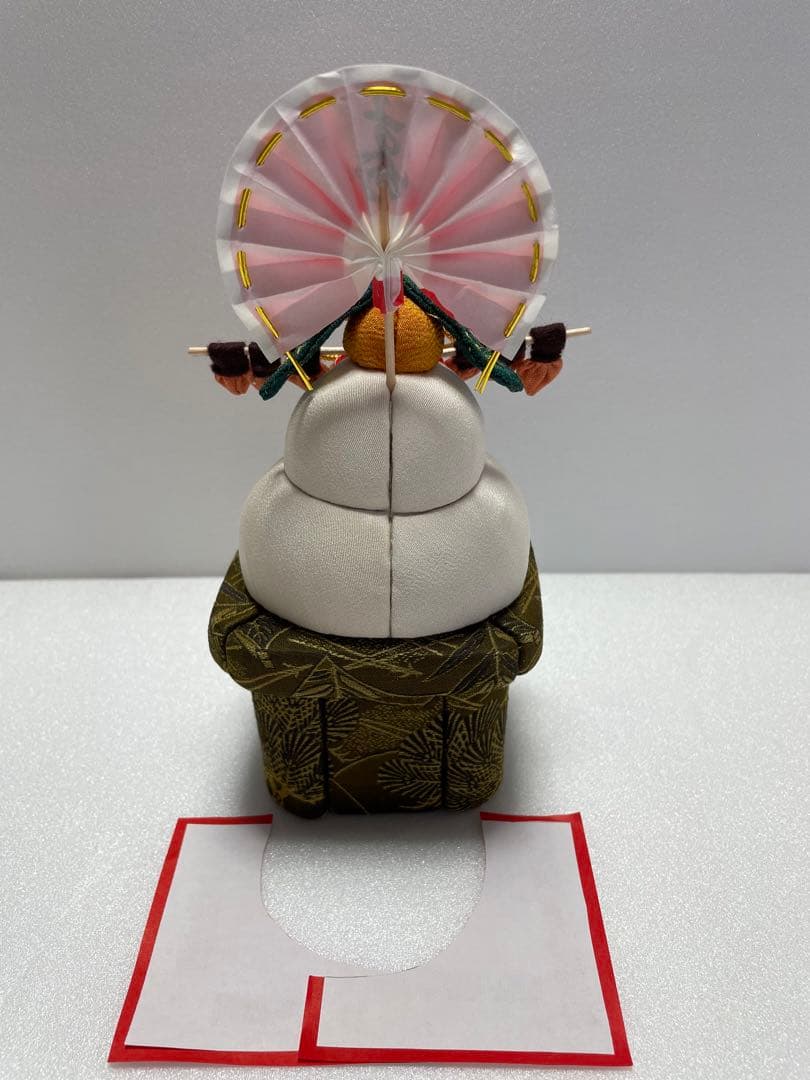 ハンドメイド　木目込み人形　鏡餅　緑系唐松模様の三宝