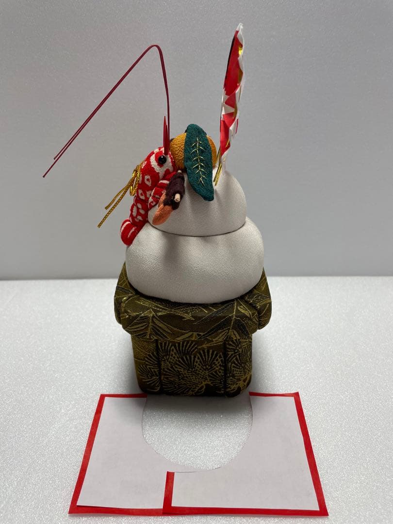 ハンドメイド　木目込み人形　鏡餅　緑系唐松模様の三宝