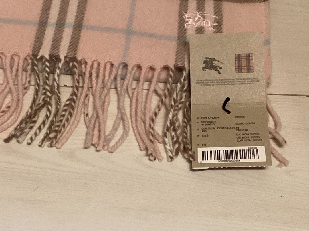 未使用保存袋タグ付きバーバリーBurberry ピンク チェック マフラー本物