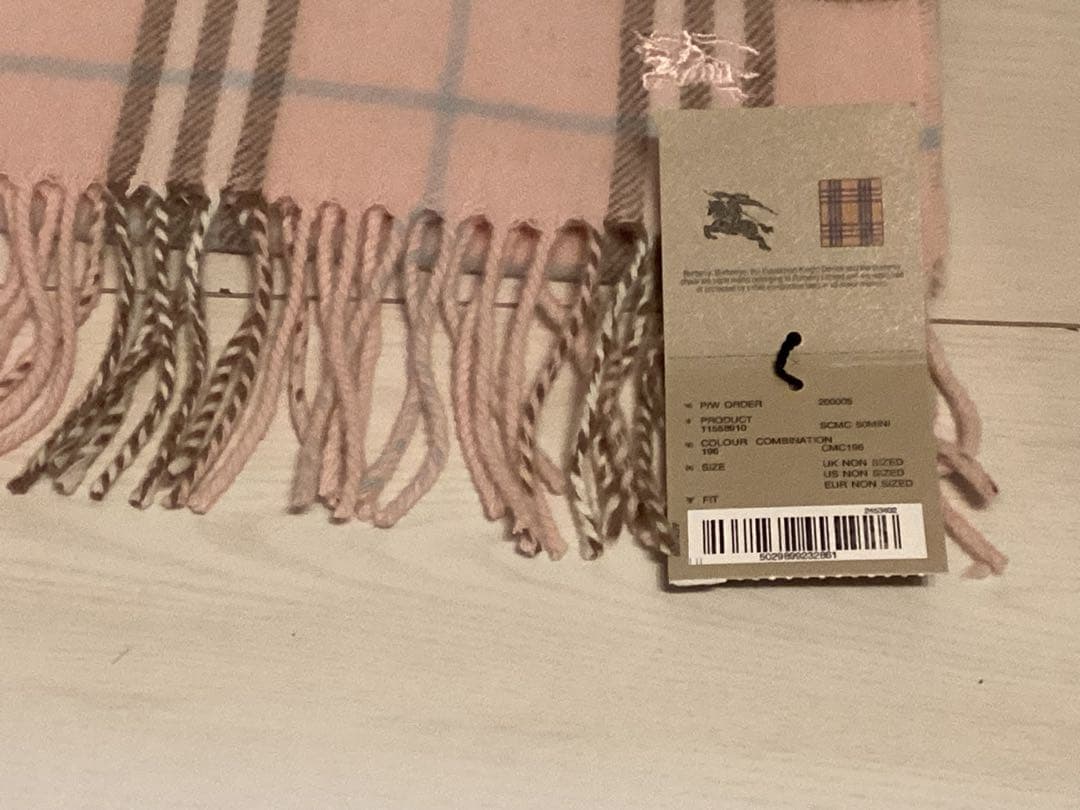未使用保存袋タグ付きバーバリーBurberry ピンク チェック マフラー本物