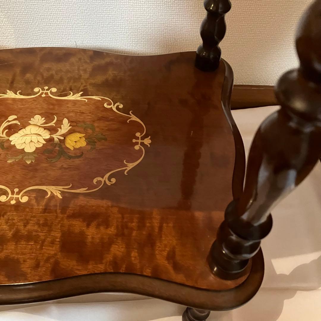 イタリア製 花柄 木製コンソールテーブル サイドテーブル