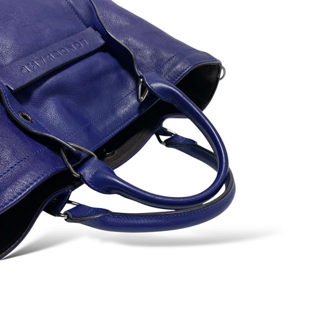 美品 ロンシャン ビジネスバッグ 2way 斜めがけ レザー ブルー