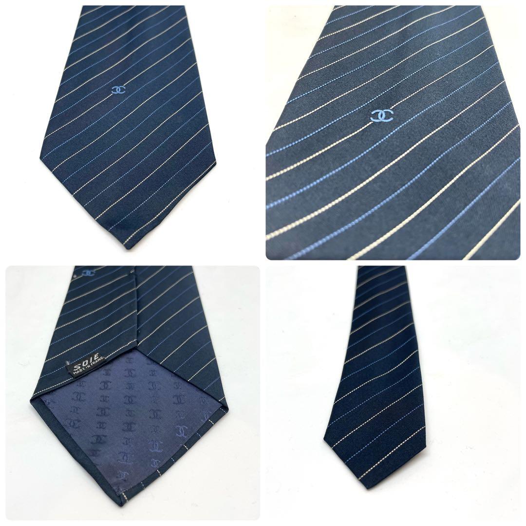 CHANEL シャネル ネクタイ 新品 未使用 シルク ブルー 青 紺 タグ付き