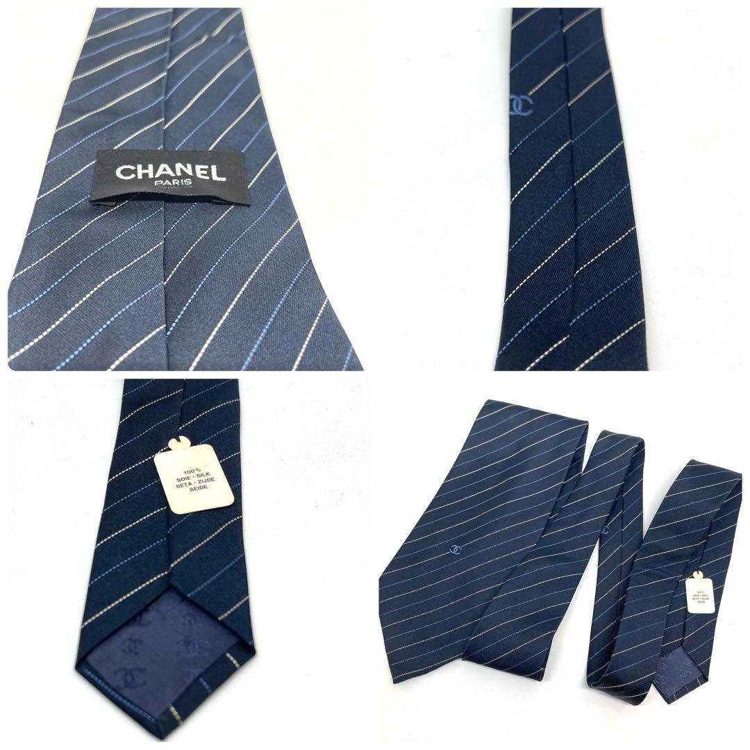 CHANEL シャネル ネクタイ 新品 未使用 シルク ブルー 青 紺 タグ付き
