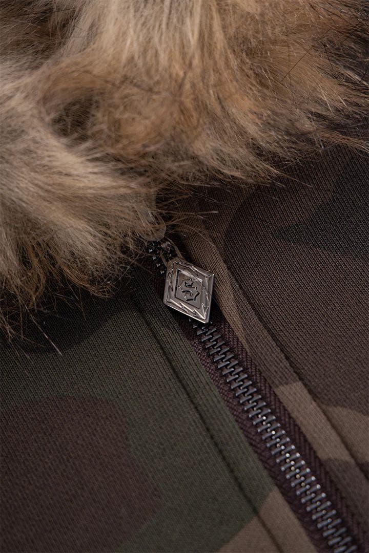 迷彩柄ファー付きジップアップパーカー　サプライヤー　パーカー　メンズ　レディース