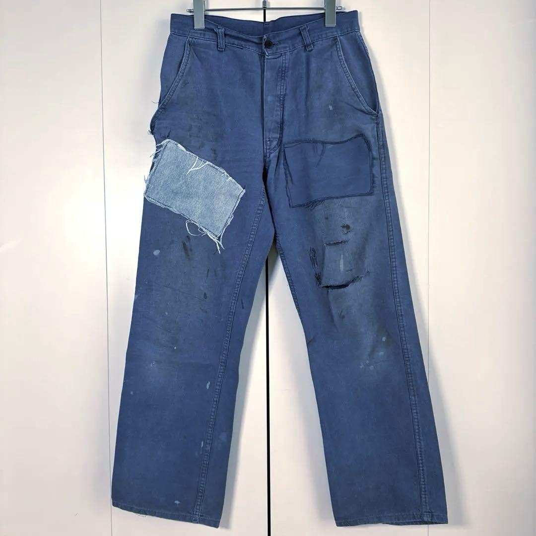 【50s フレンチ】モールスキン ワークパンツ パッチワーク　ボロ 襤褸