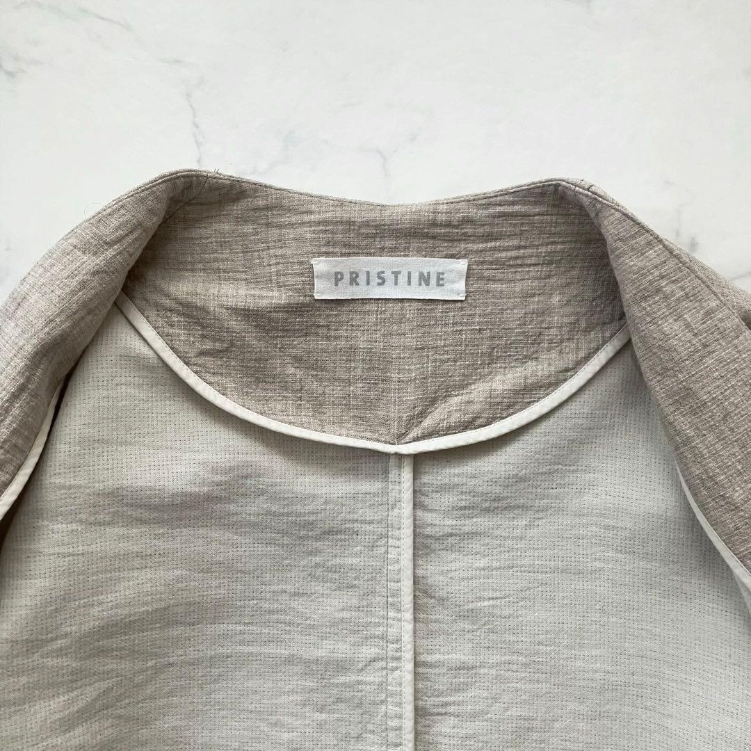プリスティン コットンヤクリネン二重織りジャケット　カラーレス　ゆったり
