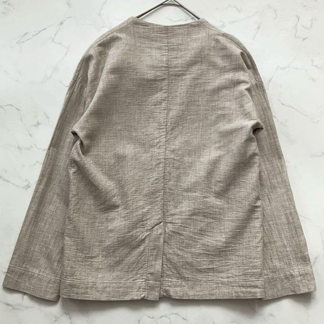 プリスティン コットンヤクリネン二重織りジャケット　カラーレス　ゆったり