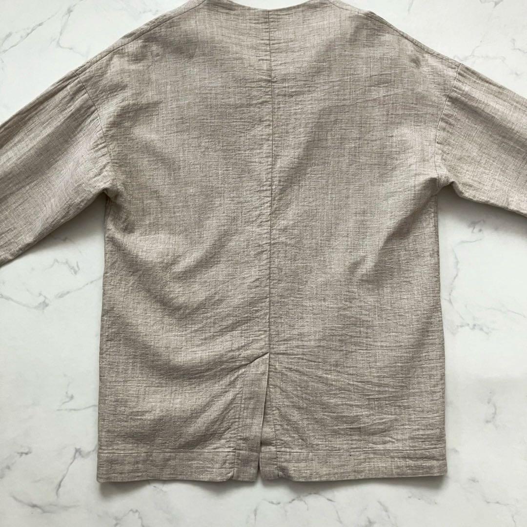 プリスティン コットンヤクリネン二重織りジャケット　カラーレス　ゆったり
