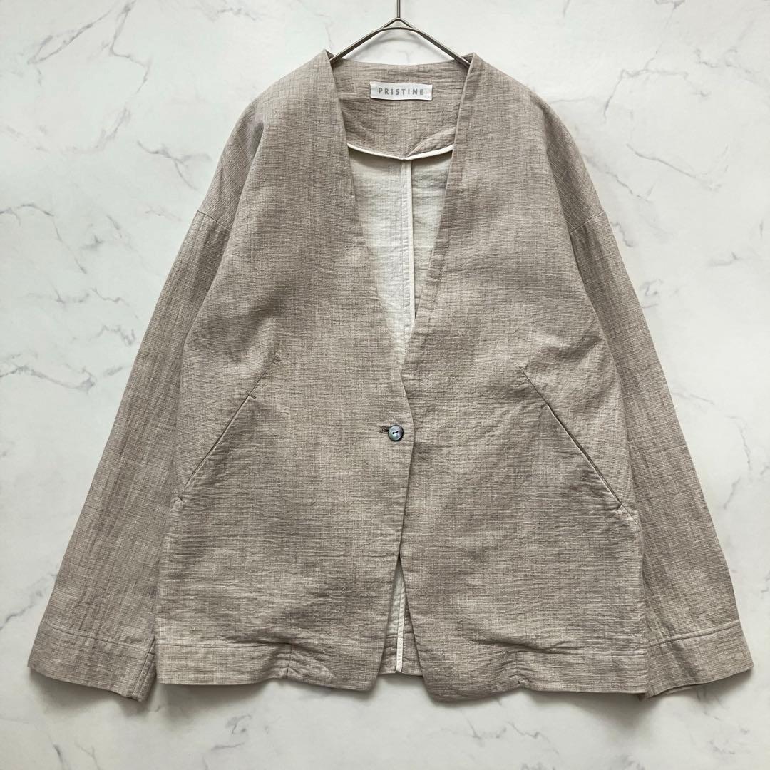 プリスティン コットンヤクリネン二重織りジャケット　カラーレス　ゆったり