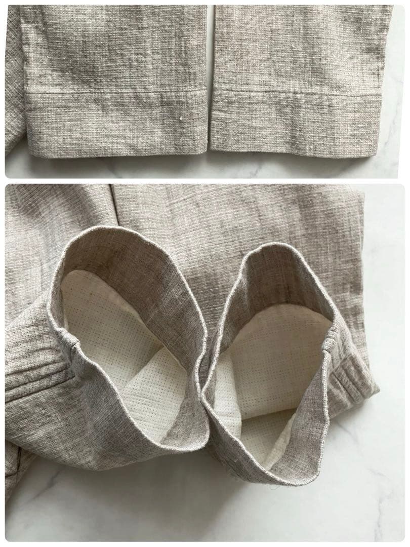 プリスティン コットンヤクリネン二重織りジャケット　カラーレス　ゆったり