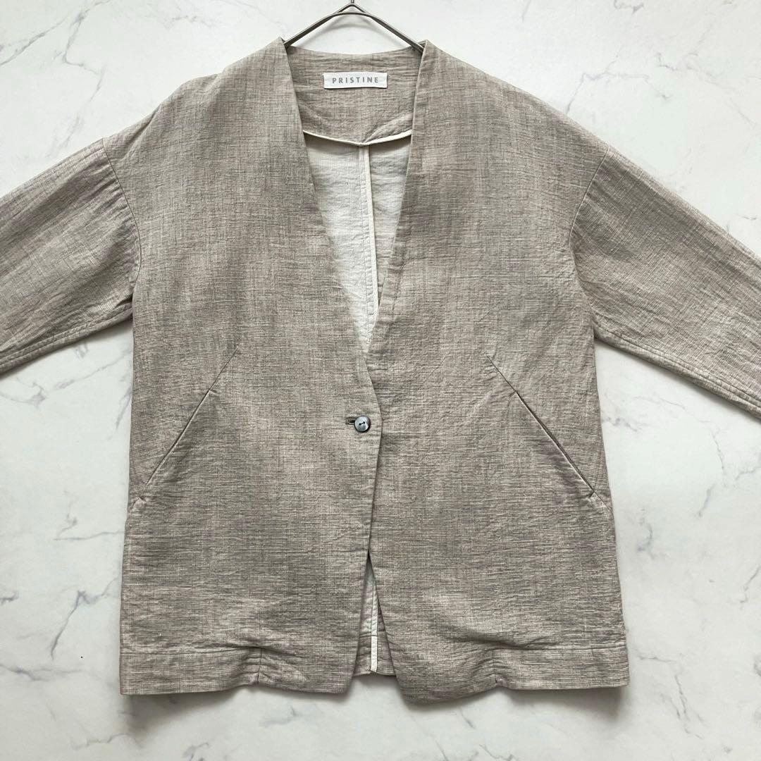 プリスティン コットンヤクリネン二重織りジャケット　カラーレス　ゆったり