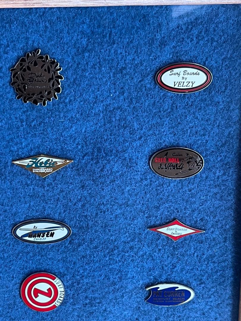 ビンテージサーフボードピンバッジコレクション額装　オールドサーフ ロングボード